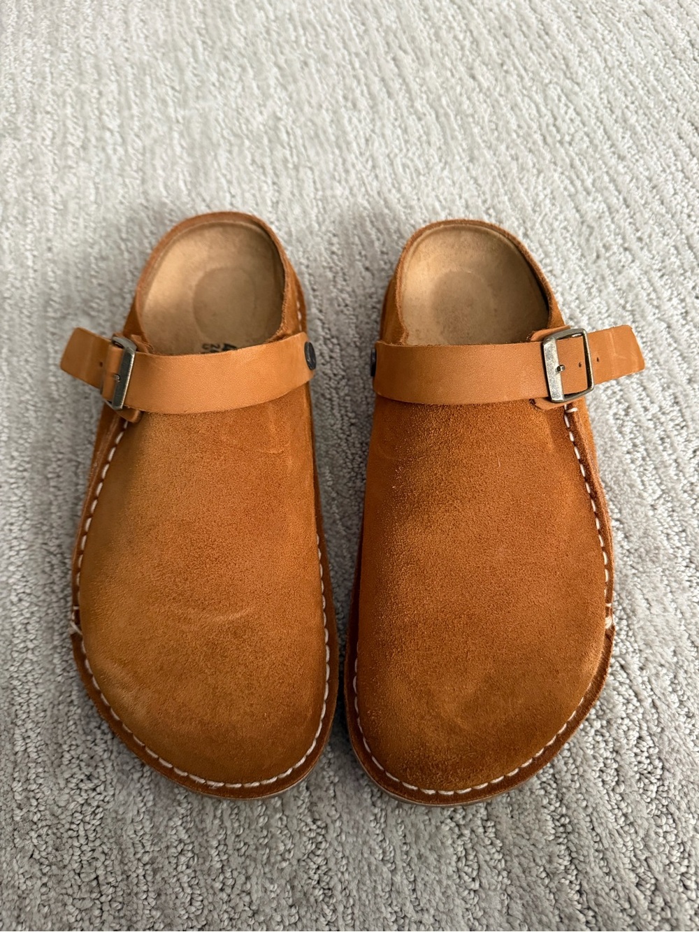 Birkenstock Women's Suede Clog Mule in Cognac